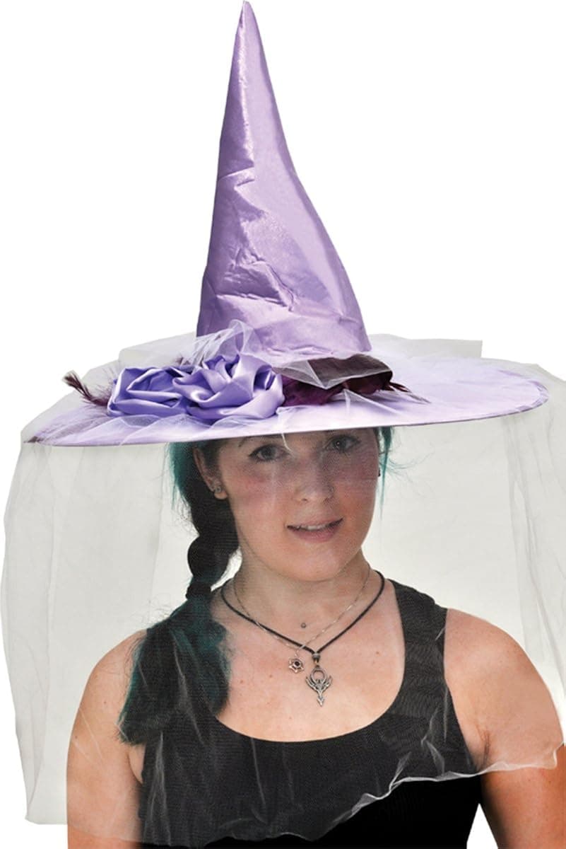 Morris Witch Hat Purple Satin W Feath