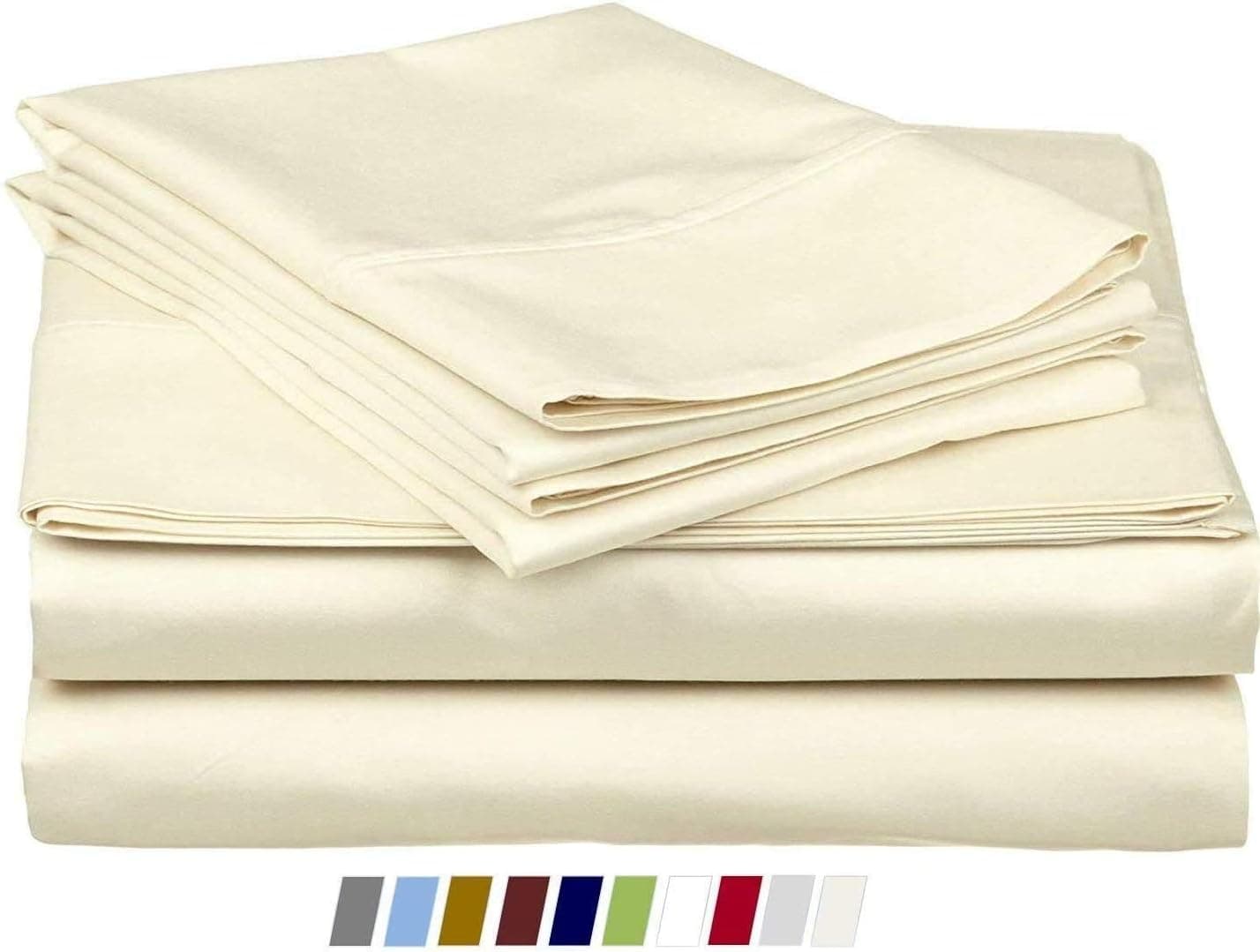 USA Bedding Authentic 1500 Thread Count Series Heavy Quality King Sheet Set 100% Egyptian Cotton Sheet Set King Size- Fit Up 19" Inch to 24" Inch Deep Pocket Ivory Solid Color