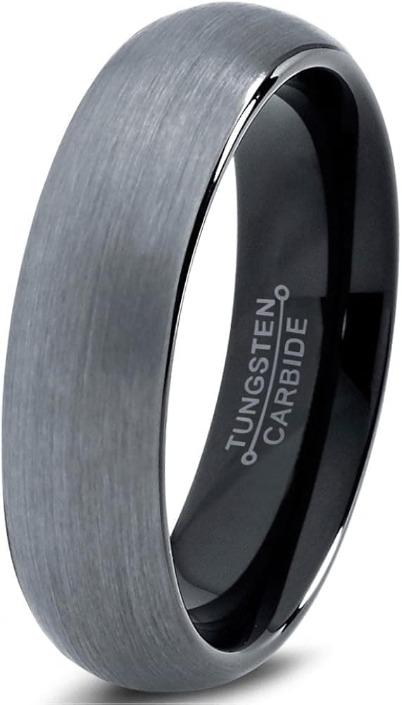 Tungsten Wedding Band Ring 6mm for Men Women Comfort Fit Black Enamel Domed Brushed Lifetime Guarantee Size 9