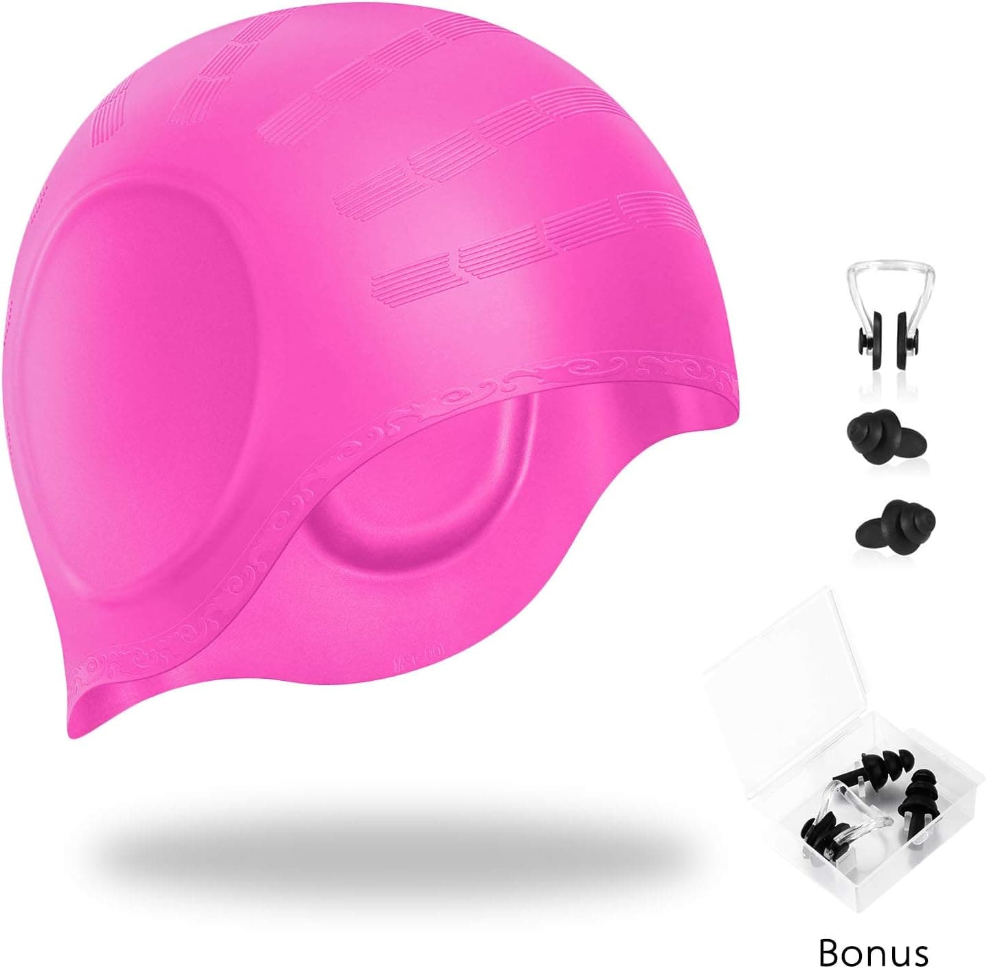 Yostyle Swim Cap, Silicone Swimming Caps for Long Hair - 3D Ergonomic Design Swimming Hat for Women Kids Men Adults Boys Girls, Comfortable and Durable with Nose Clip & Ear Plugs