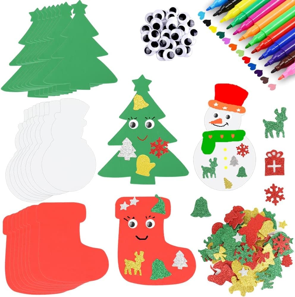BEIGUO Christmas Crafts 24pcs Christmas Foam Stickers Set DIY Christmas Party Decorations for Kids Boys Girls Christmas Stocking Stuffers Party Favors