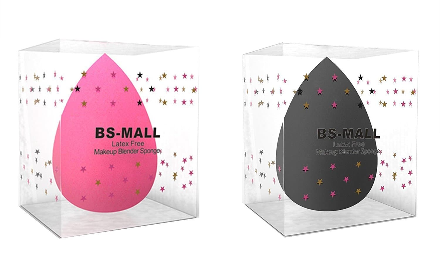 BS-MALL 2pc High Quality Flawless Makeup Blender Foundation Puff Multi Shape Sponges (Black & Pink)