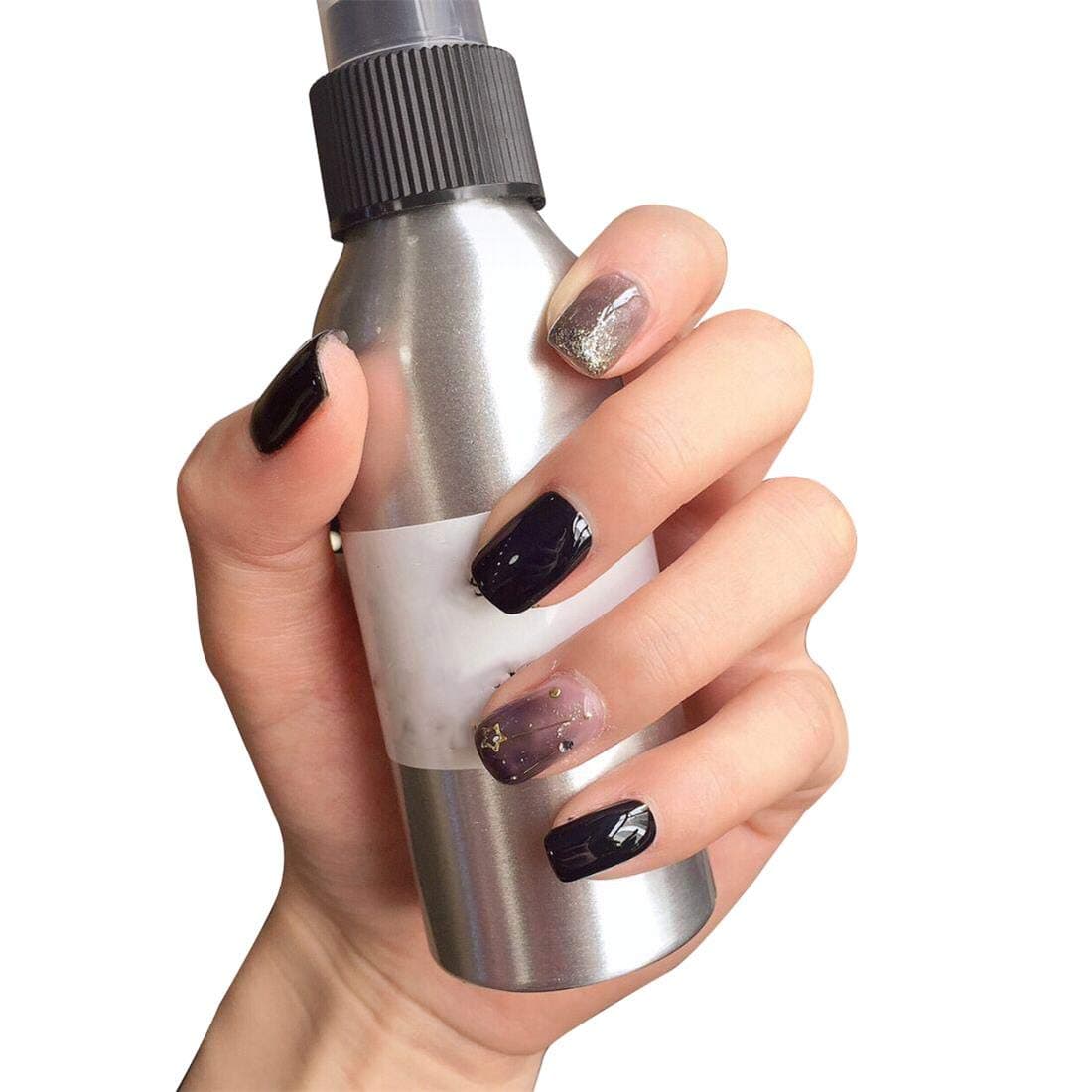 JINDIN 24 Sheet Black Fake Nails for Women Square Star Decoration False Nail Tips Artificial Fake Finger Nails for Girls