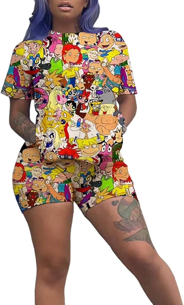 WOKANSE Women's Fashion Printed Short Sleeve T-Shirts Shorts Set Sportswear Two Piece Outfits