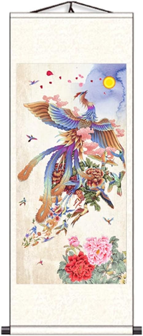 Skyseen Asian Feng Shui Silk Scroll Wall Hanging Song of The Phoenix