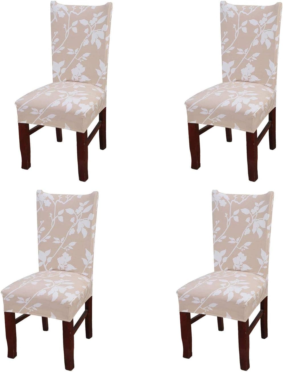 SoulFeel Set of 4 Dining Chair Covers, Stretch Spandex Dining Room Protector Slipcovers (Champagne Shadow)