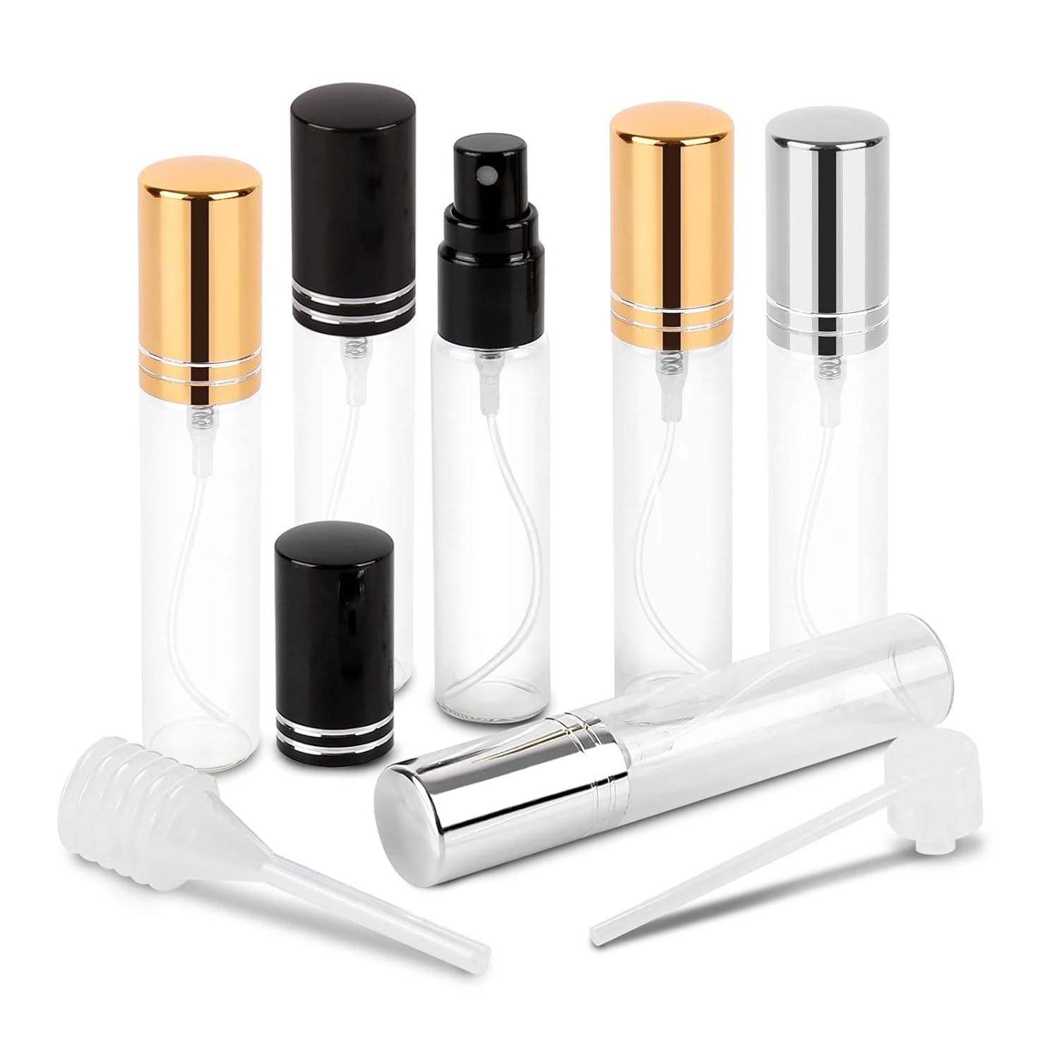 6PCS Perfume Atomizer, 10ML Travel Perfume Bottles, Mini Refillable Perfume Atomizer Bottle, Premium Fashion Empty Perfume Bottle - Bixbsone （2 Golden + 2 Silver + 2 Black )