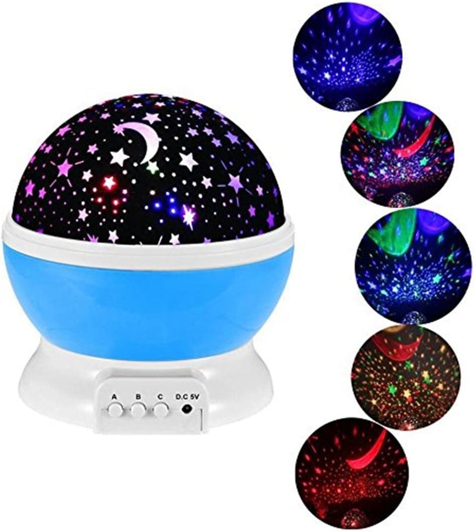 Night Lighting Lamp 4 LED Bead 360 Degree Romantic Room Rotating Cosmos Star Projector With 4.9 FT USB Cable, Light Lamp Starry Moon Sky Night Projector Kid Bedroom Lamp(Blue)