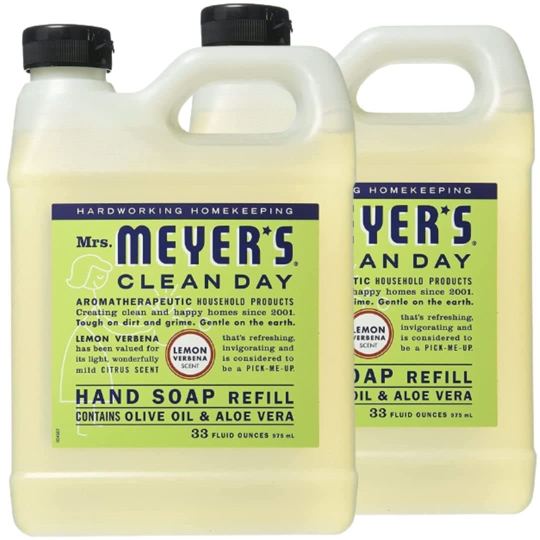 Hydrating Hand Soap Refill in Refreshing Lemon Verbena Scent for any Soap Dispenser for Bathroom & Kitchen Liquid Soap w/ Essential Oils for Hand Wash Cruelty Free Eco Friendly Products, 33 Fl OZ Per Bottle, 2 Bottles
