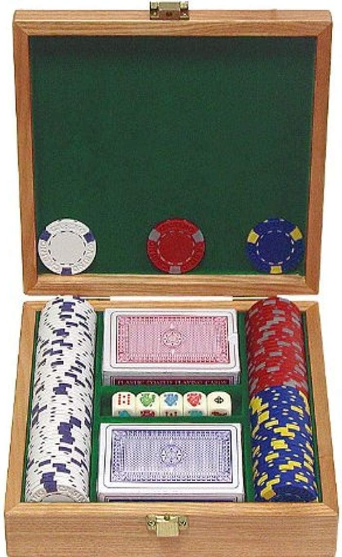 Trademark 100 13 Gm Pro Clay Casino Chips with beautiful Solid Oak Case Poker Chip Set (Brown)