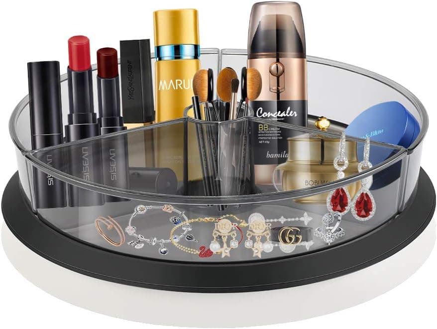 MOKARO Kitchen Organization Deep Divided Lazy Susan Turntable Kitchen Storage Organizer for Beverage or Seasonings, Multifunctional Spice Racks for Fridge or Cabinet Rotating Cosmetics Organizer