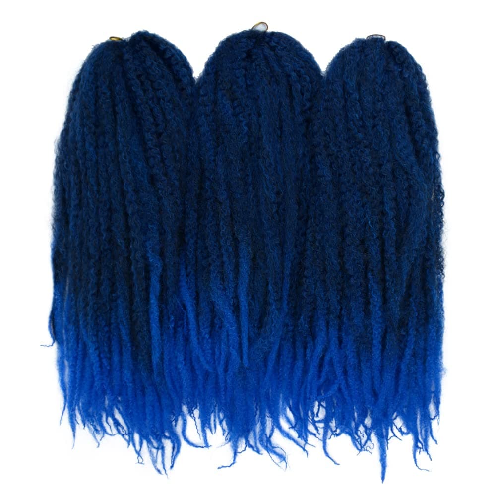 KGBFASS Ombre Blue Marley Twist Braiding Hair Afro Marley Braids Synthetic 18inch Long Kinky Curly for Box Braiding Hair Faux Goddess Locs Cuabn Twists Hair Extensions 3Pcs(1B-Blue#)