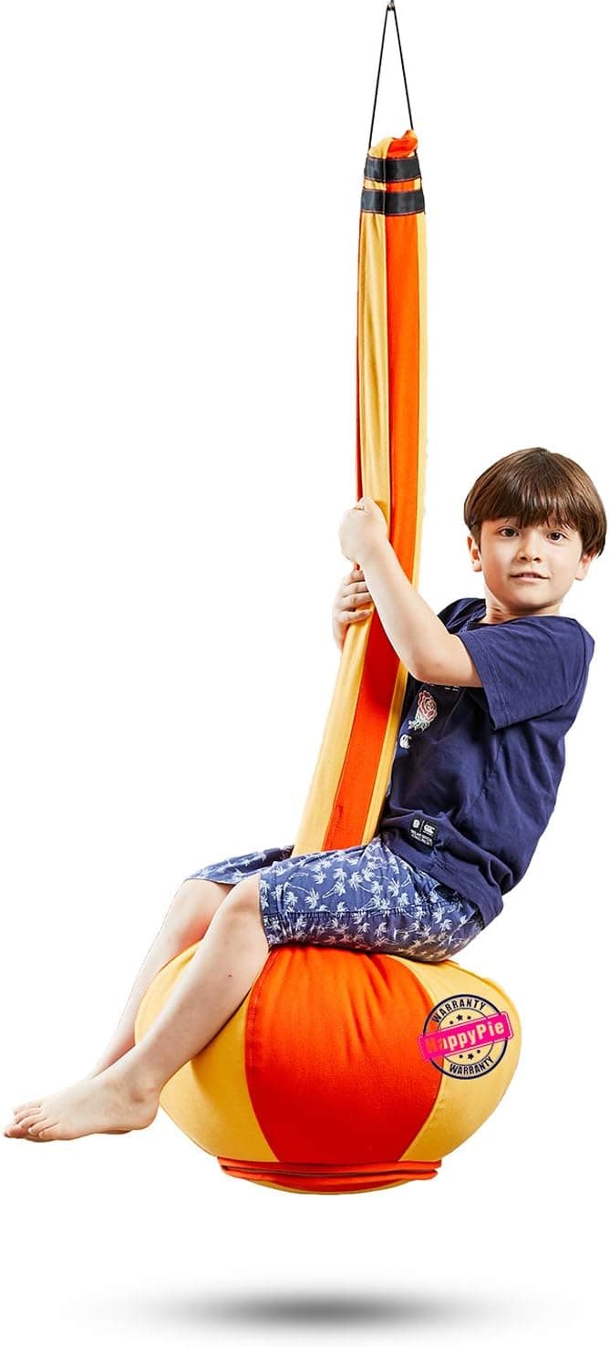 HAPPY PIE PLAY&ADVENTURE Kids Hanging Pumpkin Swing Set 100% Cotton with Inflatable Cushion Indoor Outdoor for Children (Orange&Yellow)