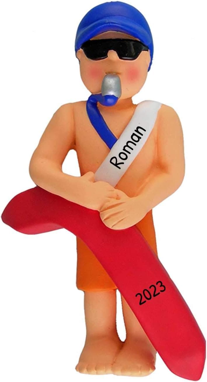 Personalized Lifeguard Ornament - Personalized Beach Ornaments for Christmas Tree, Seas and Greetings Ornaments, Coastal Christmas Tree Ornaments - Male - Free Customization