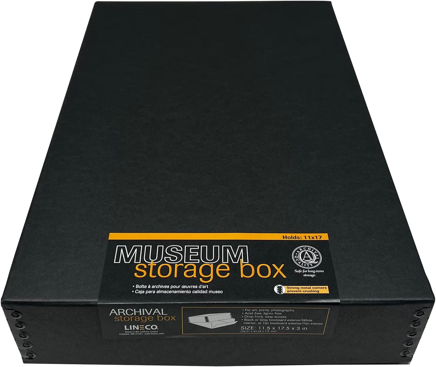 Lineco, 11x17 Black Museum Archival Storage Box, Drop Front Design. Acid-Free with Metal Edge. Protects Picture Longevity, Organize Photos, Documents, Crafts, DIY.