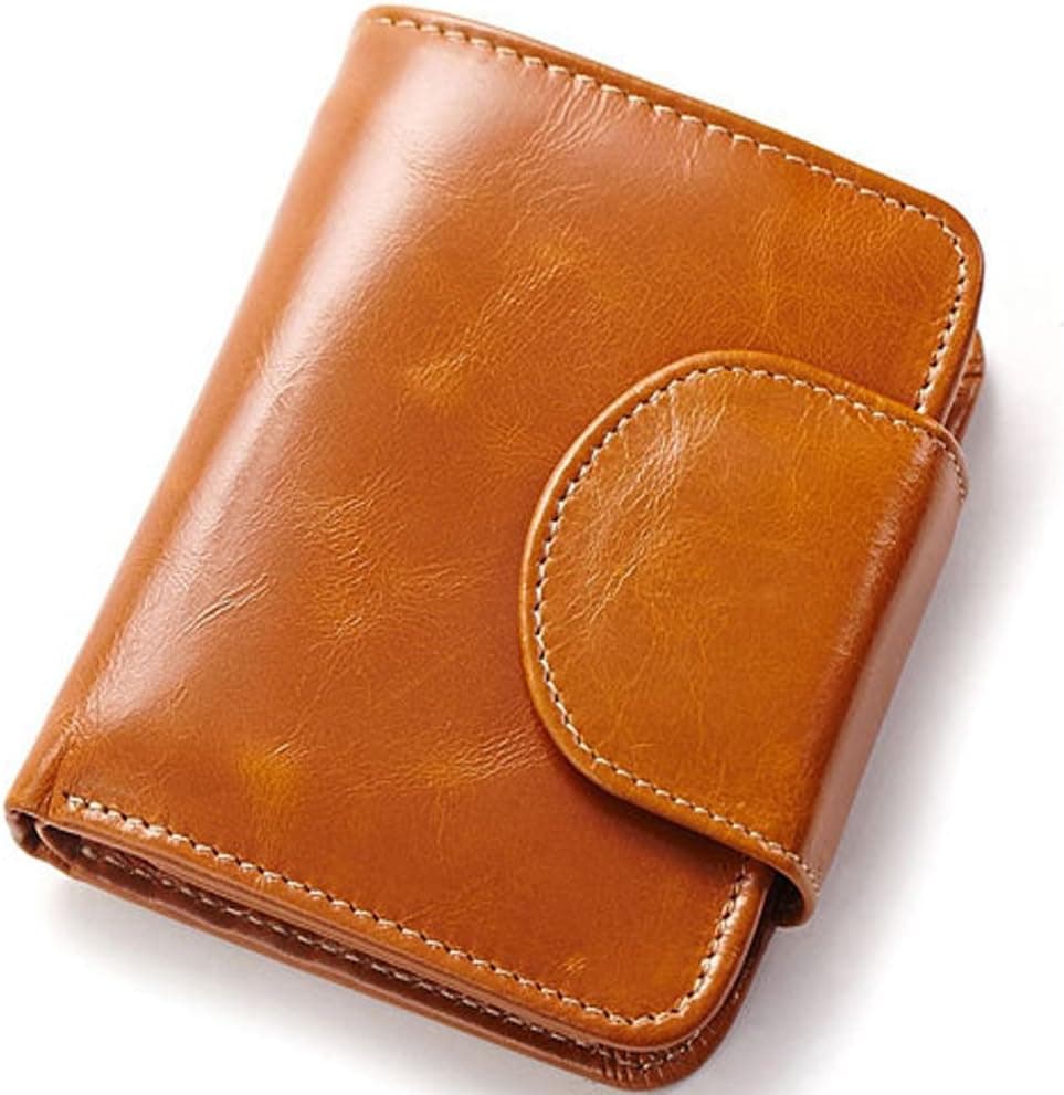 YOBOKO Women Short Trifold RFID Card Case Wallet with Coin Case (Tan)