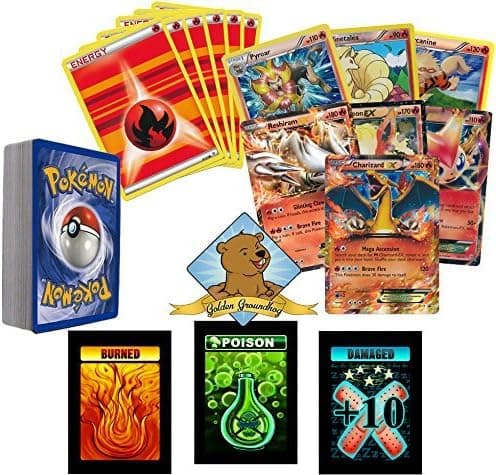 30 Assorted All Fire Type Pokemon Card Pack Lot With Rares Energy Foils and 1 Ultra Rare Includes Custom Golden Groundhog Box
