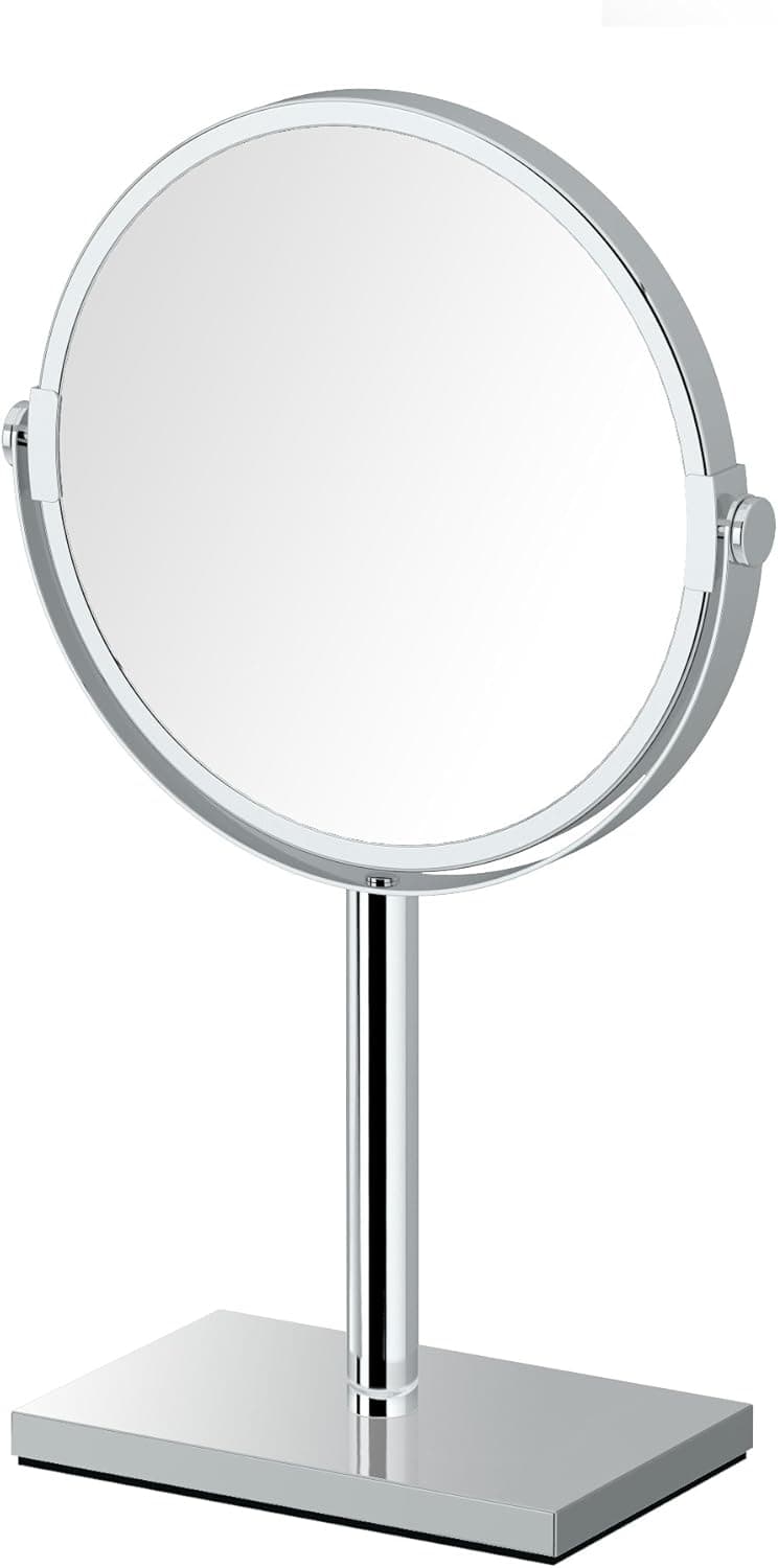 Gatco 1442C Modern Rectangle Base Bathroom Counter Top Vanity 3x Magnification Makeup Mirror, 12.5" Height, Chrome