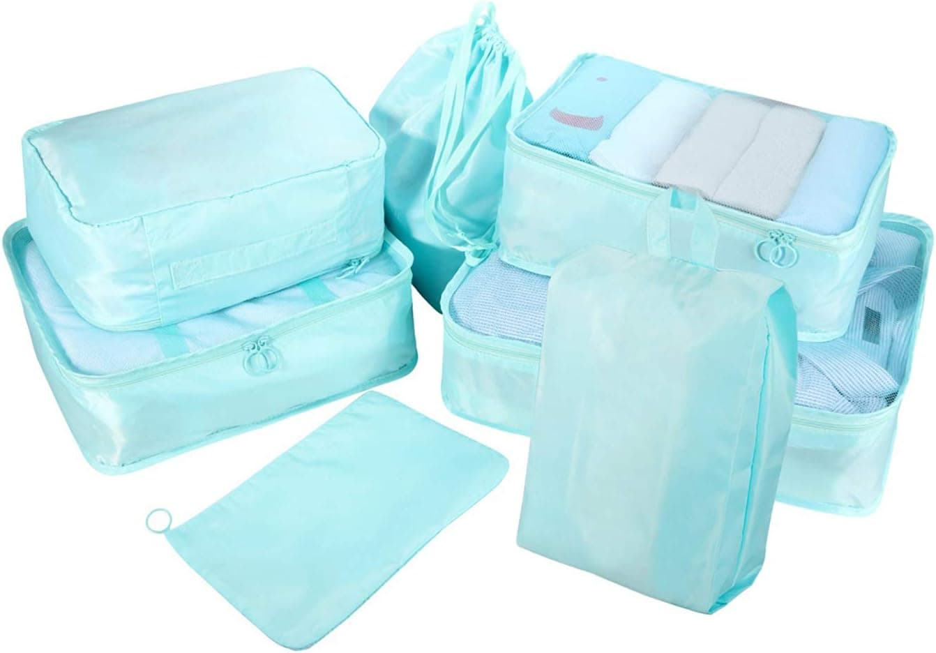 7Pcs Packing Cubes for Travel Lightweight Cubes Luggage Organizer Bags Mesh Packing Cubes Bags Premium Suitcase Organizer Cubes Waterproof (Teal)