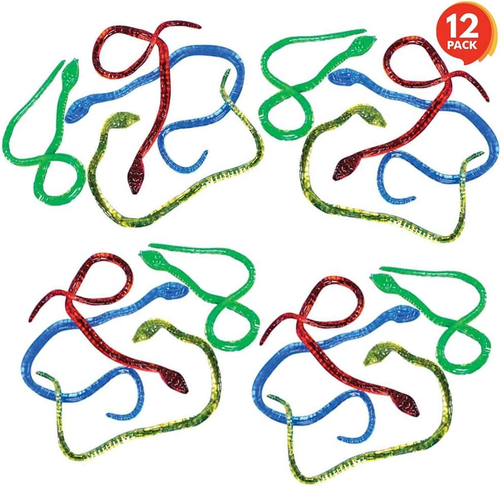 ArtCreativity Sticky Snake Set - Pack of 12 - Stretchy Colorful Sensory Toys for Kids - Fun Birthday Party Favors for Girls and Boys, Great Carnival Prize, Novelty Gift