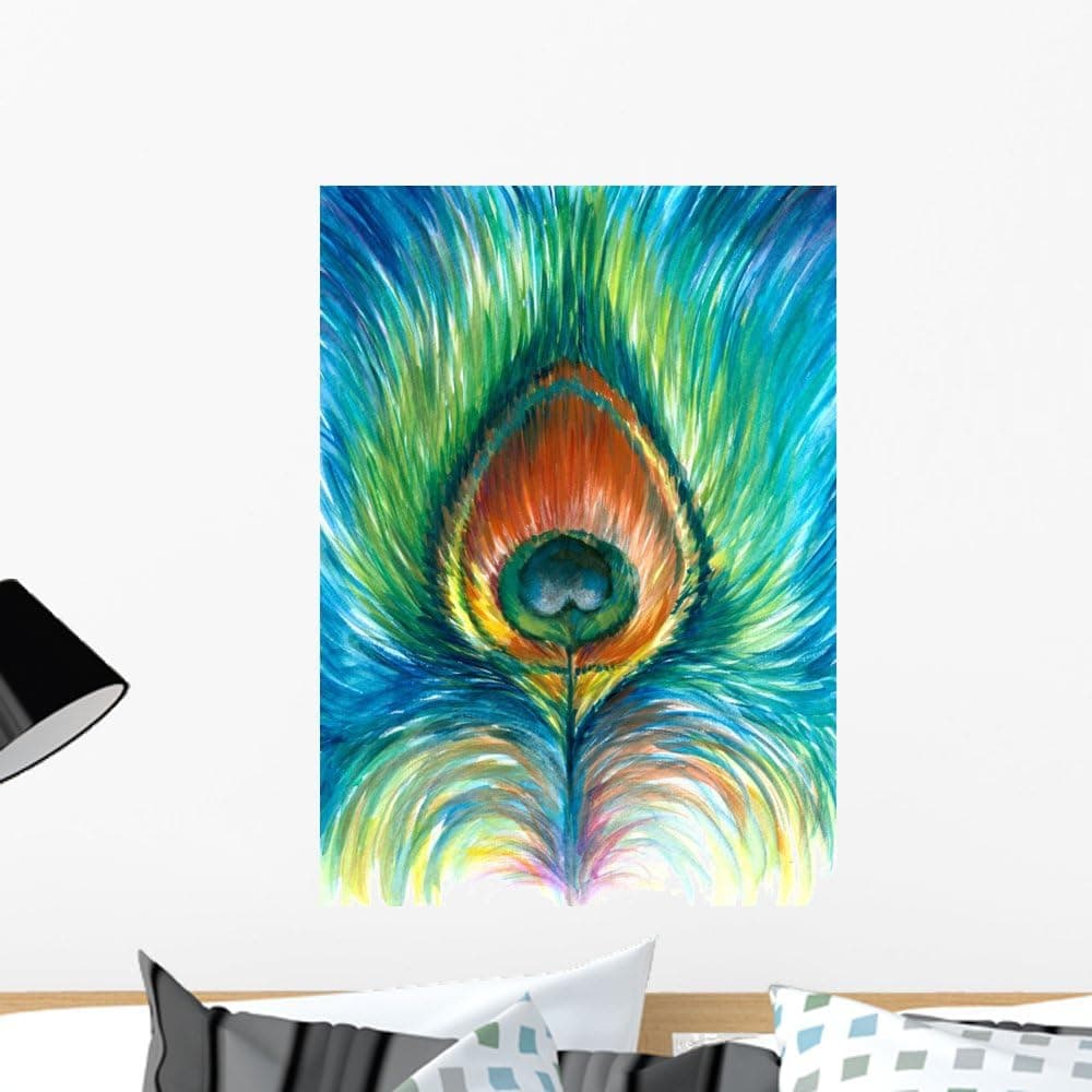 Wallmonkeys Peacock Feather Wall Decal Peel and Stick Graphic WM143859 (24 in H x 17 in W)