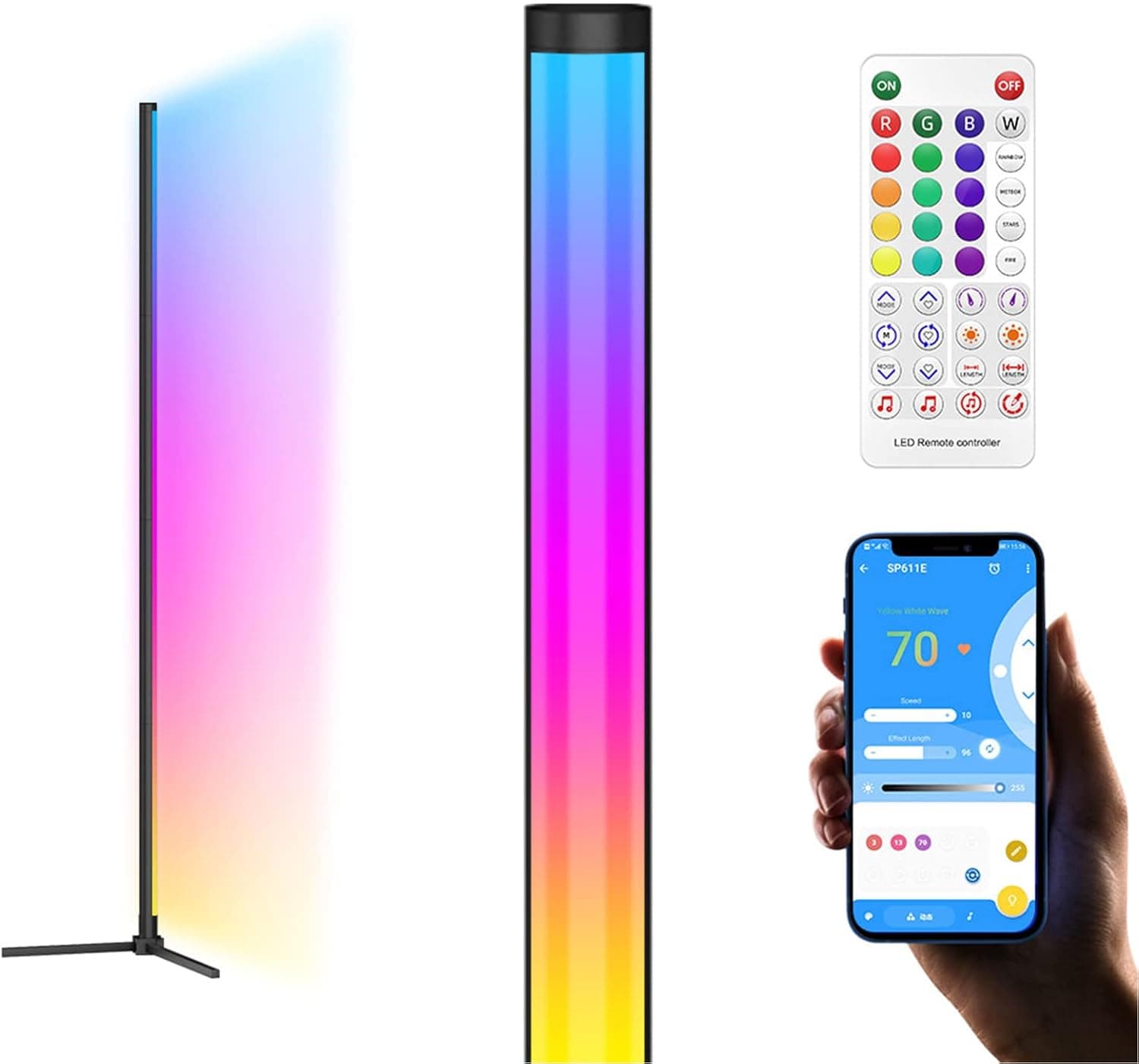 S USIFAR Corner Floor Lamp,RGB Color Changing Led Floor Lamp,Music Sync App Control,Smart Corner Led Light with Remote for Living Room,Bedroom