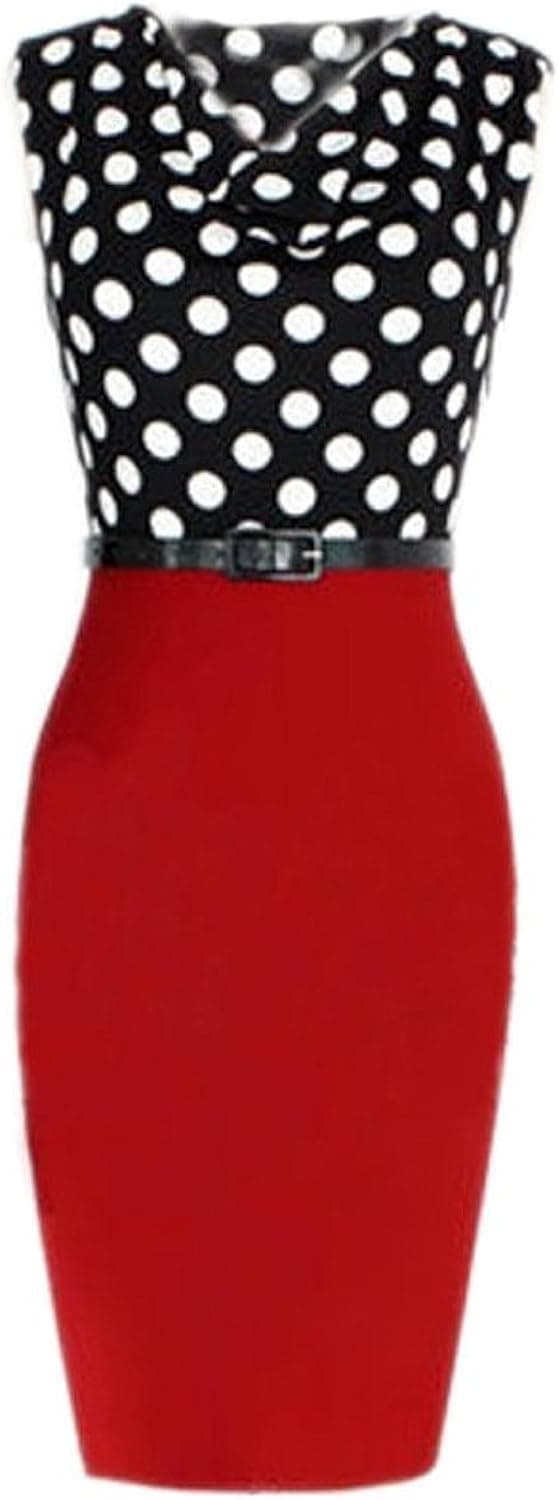 Waltzmart Women Polka Dot Bodycon Evening Party Dress OL Stretch Clubwear