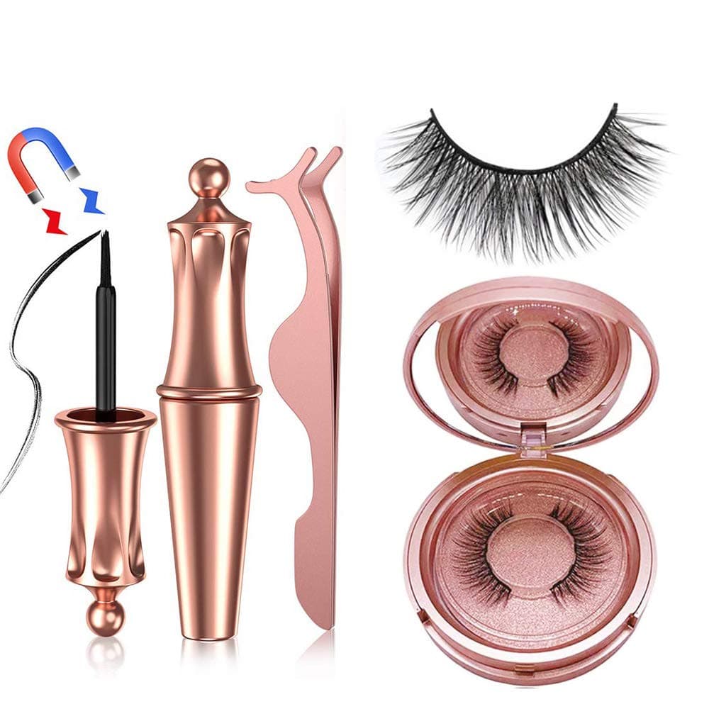 Magnetic False Eyelashes and Eyeliner Kit, Reusable, Waterproof, 2 Pairs of Lashes, Special Liner Tube, One Piar of Lashes-Diamond