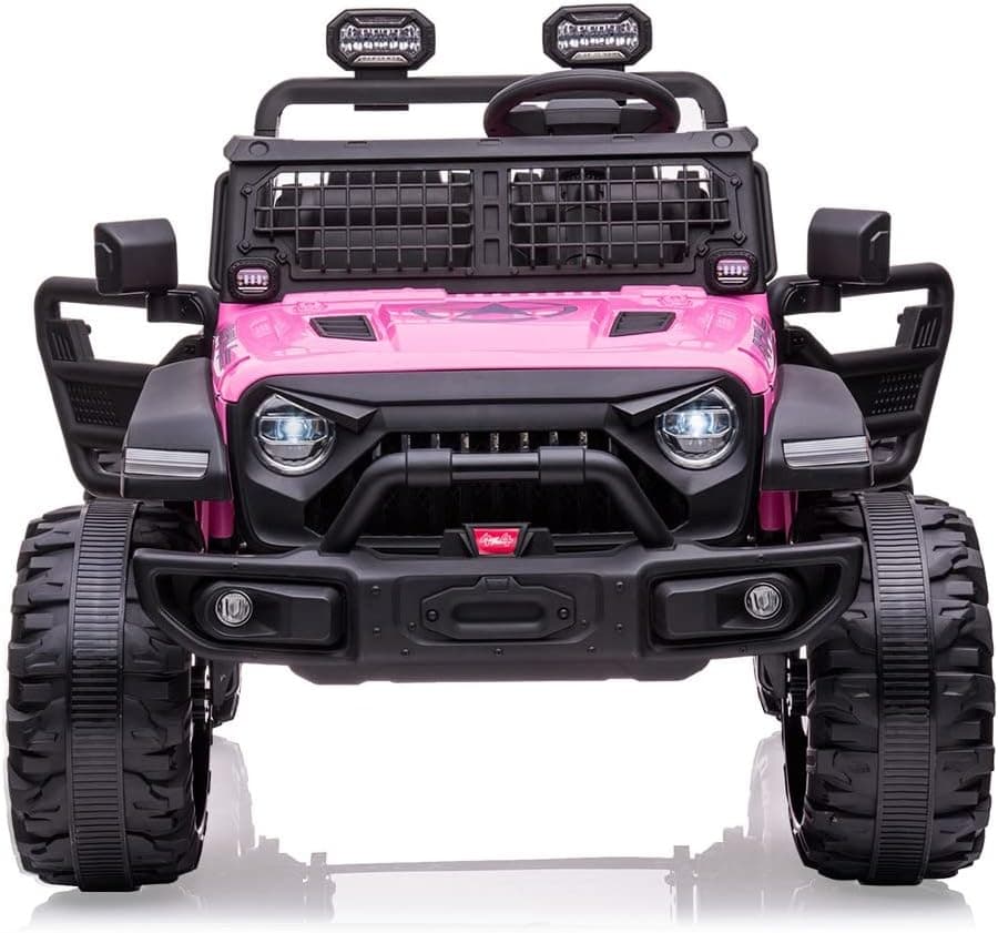 Kids Ride On Car with Remote Control, 24V Electric Vehicle for Toddler,Slow Start Park,2 Seats 2 Safe Belts Cool LED Lights, Front Storage, Bottle Holder, Central Control, Bluetooth, USB (Pink-Color)