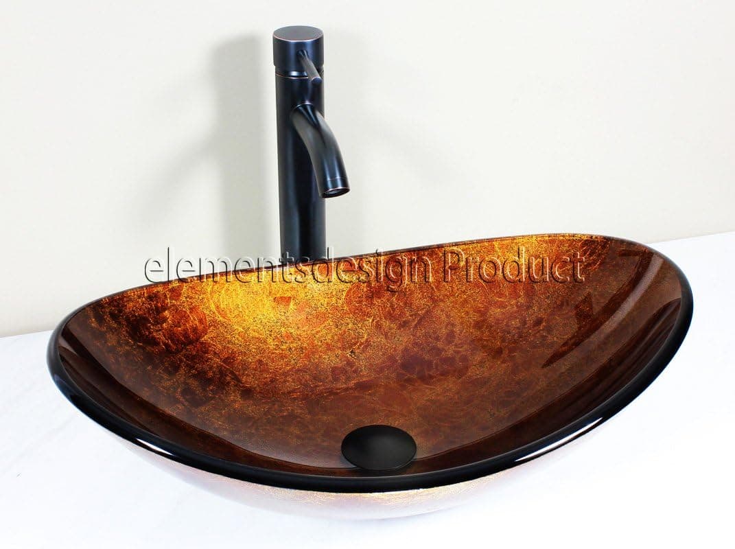Bathroom Artistic Oval B9052E3 Glass Vessel Sink +Oil Rubbed Bonze Faucet