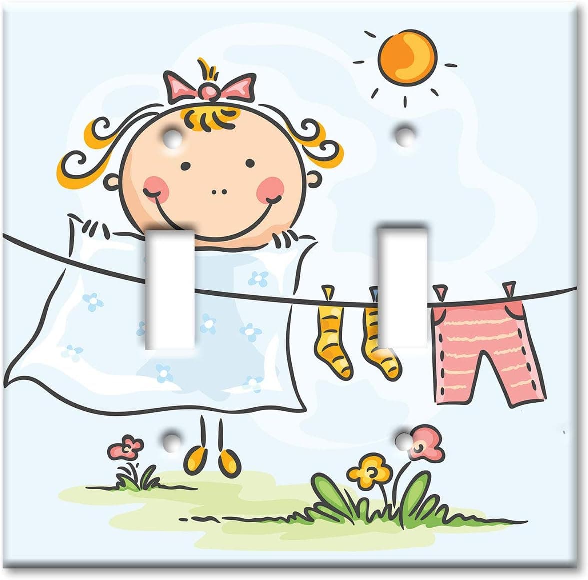 Art Plates 2-Gang Toggle OVERSIZE Switch Plate - OVER SIZE Wall Plate - Kid doing Laundry