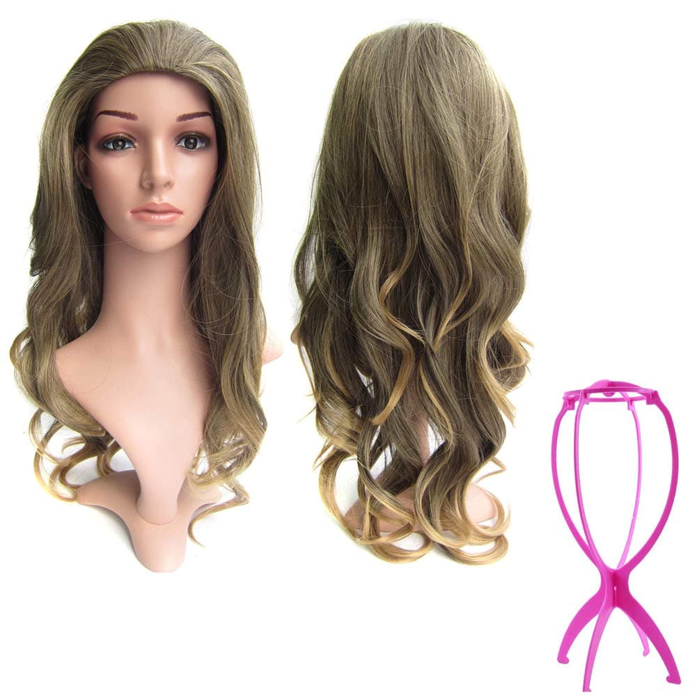 SIMUSTY 16colors 3/4 Half Wig,wig Stand Gift,Body Wave Wigs,Synthetic Hair Extensions 4T27