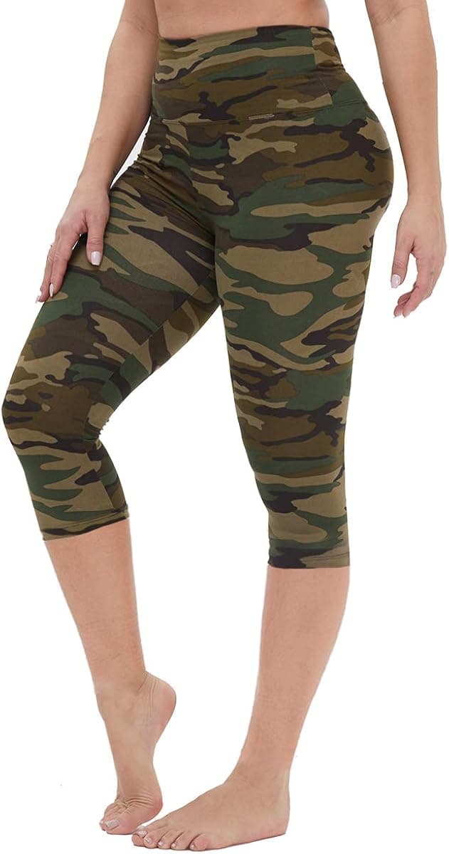 GAYHAY High Waisted Capri Leggings for Women - Soft Slim Tummy Control - Exercise Pants for Running Cycling Yoga Workout (Camouflage, Small-Medium)