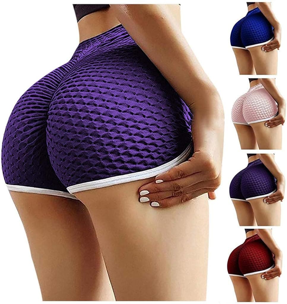 Blivener Scrunch Butt Shorts Workout Short Leggings for Women Purple