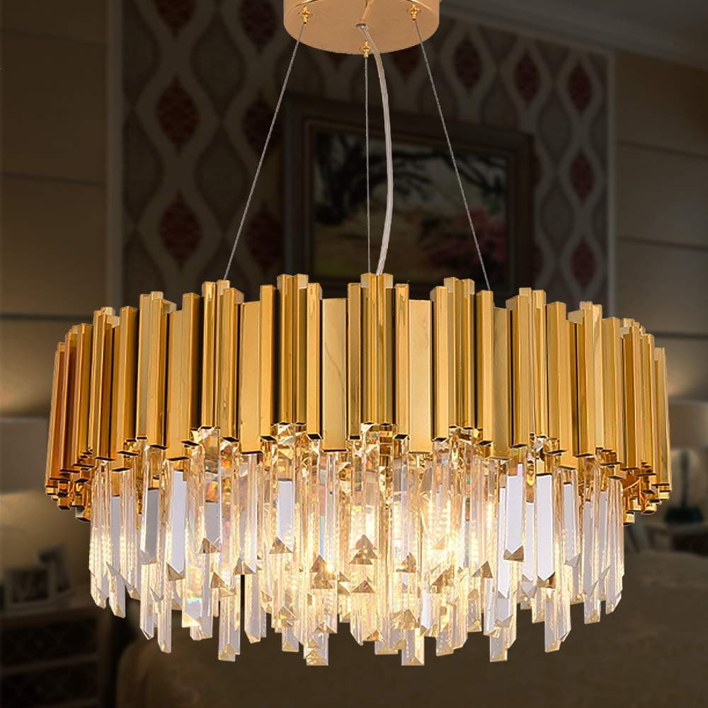 MEELIGHTING Gold Plated Luxury Modern Crystal Chandelier Lighting Contemporary Raindrop Chandeliers Pendant Ceiling Lights Fixture for Dining Room Living Room Hotel Bedroom W21.6