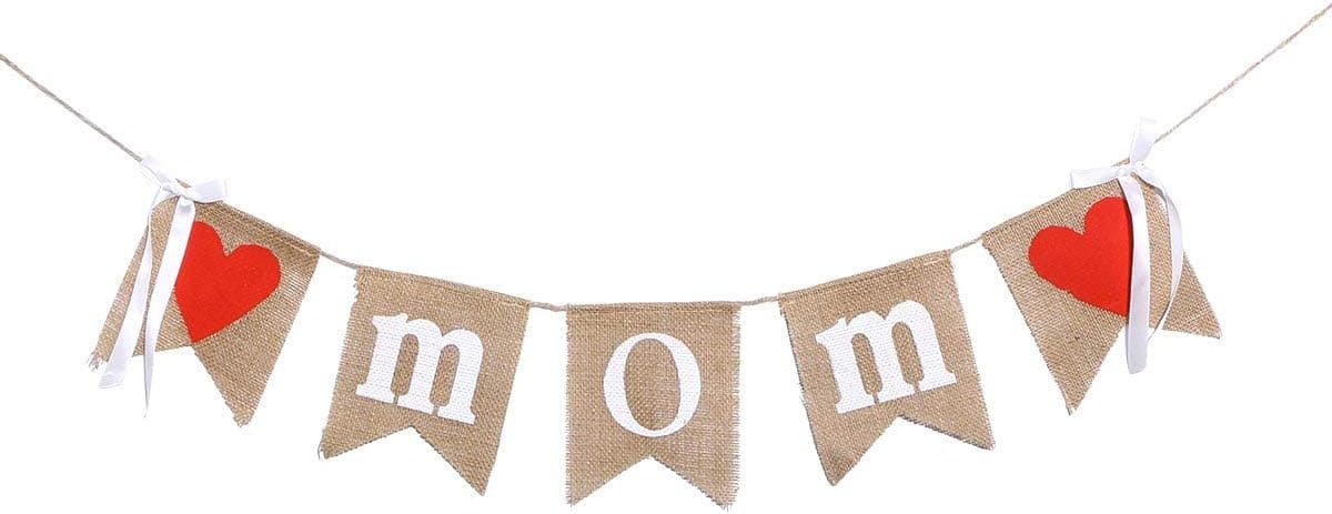 BinaryABC Mother's Day Burlap Bunting Banner Decoration,Mother's Birthday Banner