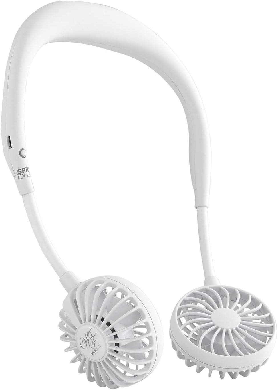 WFan Spice of Life Hands-Free Portable Fan W Shoulder USB Rechargeable air Volume Three-Step Adjustable Angle Adjustment 5-bladed Double for White Mobile DF30SS01-WH