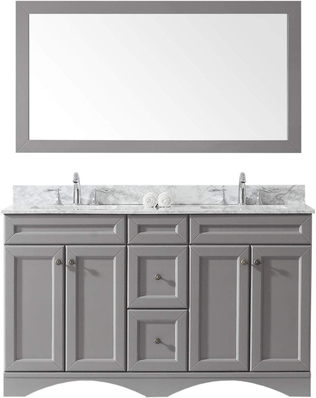 Virtu USA ED-25060-WMSQ-GR Talisa Double Bathroom Vanity with Marble Top/Square Sink with Mirror, 60 inches, Cool Gray