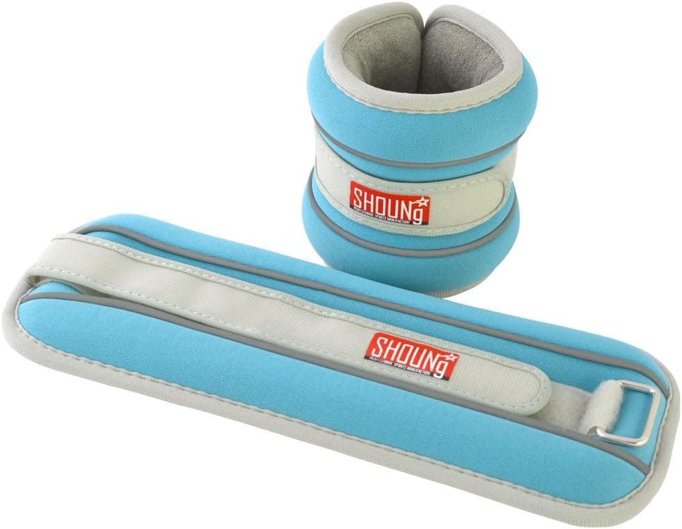 SHOUNg Reflective Ankle/Wrist Weights (1 Pair) with Adjustable Strap for Fitness, Workout, Exercise, Walking, Jogging, Gymnastics, Aerobics and Gym (Aqua, 4lbs)