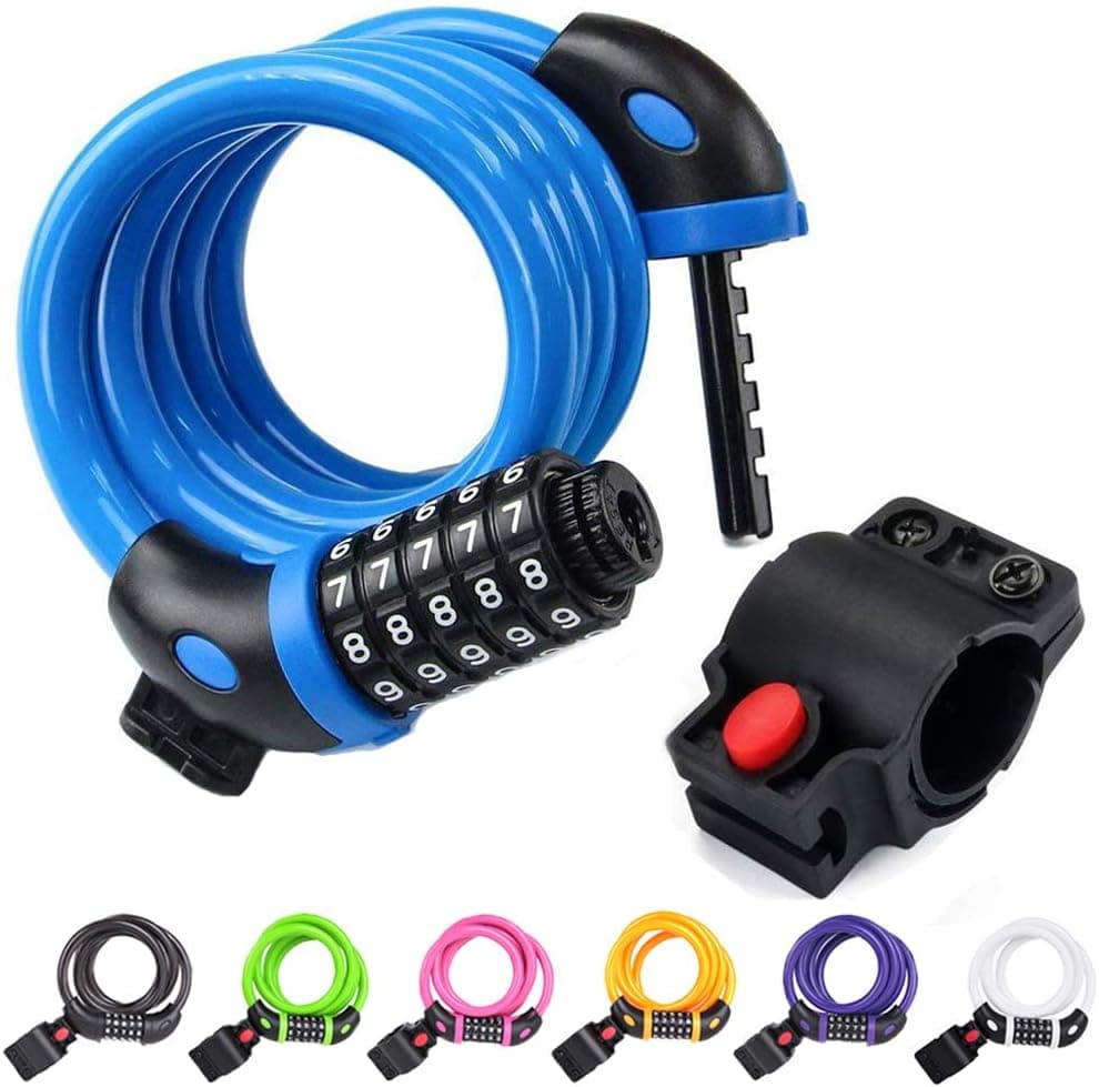 NDakter Bike Lock, 4 Feet Bike Locks Cable, High Security 5 Digit Resettable Combination Coiling Bicycle Lock, Heavy Duty Anti Theft Cable Locks with Mounting Bracket, 1/2 Inch Diameter