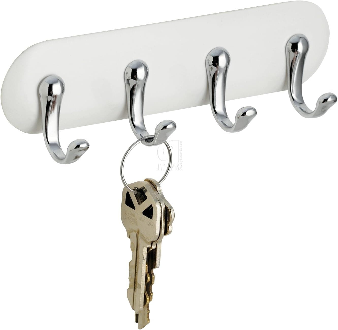 InterDesign York White & Chrome Magnetic Small Key Rack Hook Organizer Kitchen Office Decor