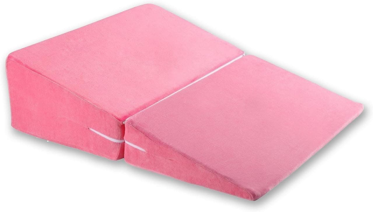 Ang Qi Bed Wedge Pillow with Supportive Foam - Folding - Best for Sleeping, Reading, Rest or Elevation - Breathable and Washable Velvet Cover - Pink