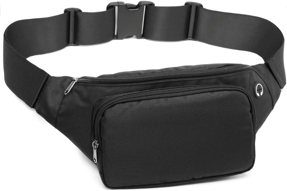 F-color Fanny Pack, Waterproof 4 Pockets Large Size Fanny Pack for Men Women with Adjustable Strap Waist Pack Bag for Travel Hiking Running Fanny Pack Bag, Black