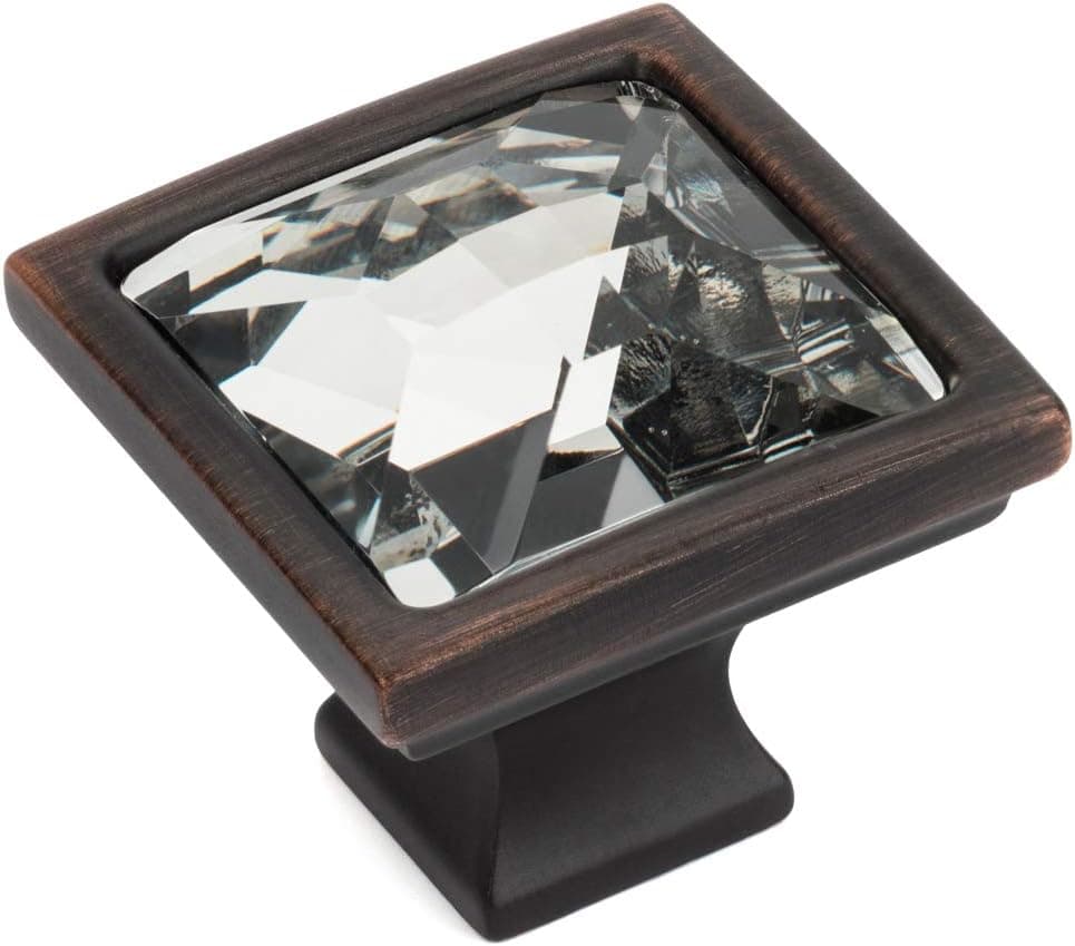 Cosmas 5 Pack 6825ORB-C Oil Rubbed Bronze Cabinet Hardware Square Knob with Clear Glass - 1-1/4" Square