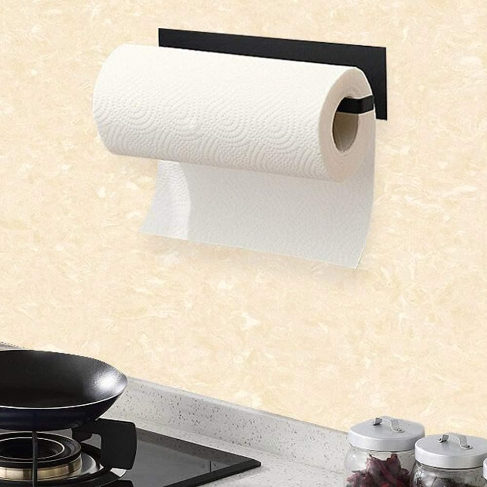 Paper Towel Holder Self Adhesive Paper Towel Holder Under Cabinet Wall Mounted Stand for Kitchen Bathroom Cabinets Wall Vertical or Horizontal Installation - No Drilling
