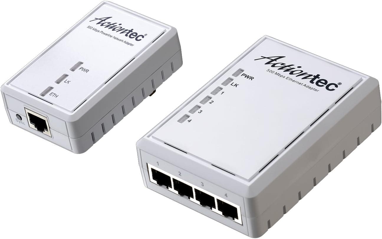 ACTIONTEC 500 Mbps Powerline Ethernet Adapter and 4-Port Hub Kit (PWR514K01)