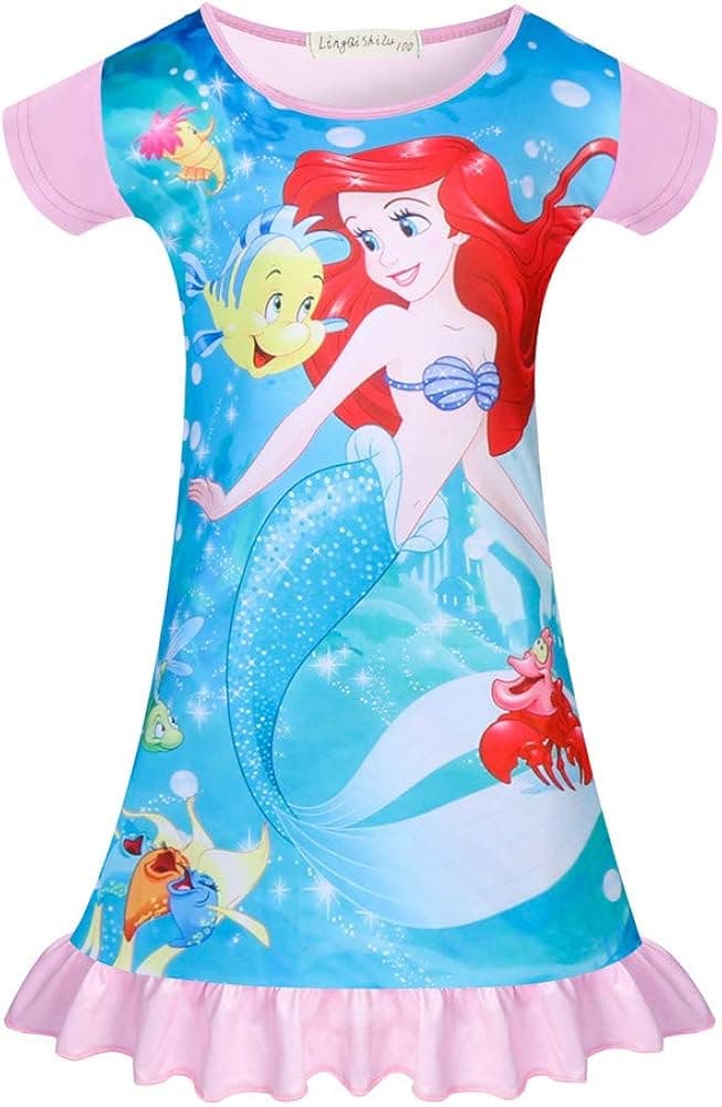 Girls Mermaid Princess Dress Baby Toddler Summer Cartoon Casual Short Sleeve