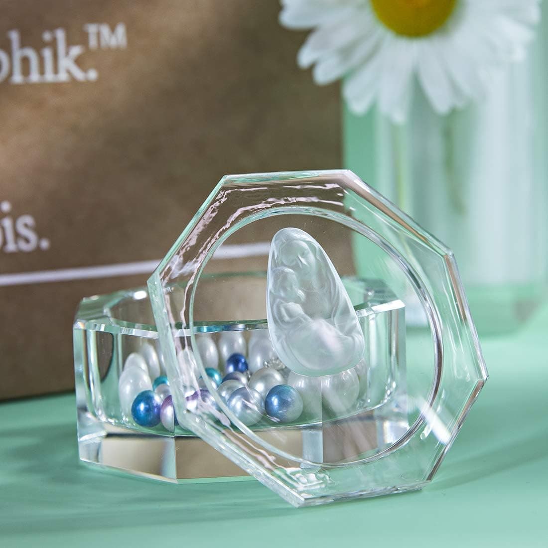 Qf Crystal Octagon Shaped Jewelry Trinket Box Glass Rings Organizers Crystal Ornaments Gift for Home Decor