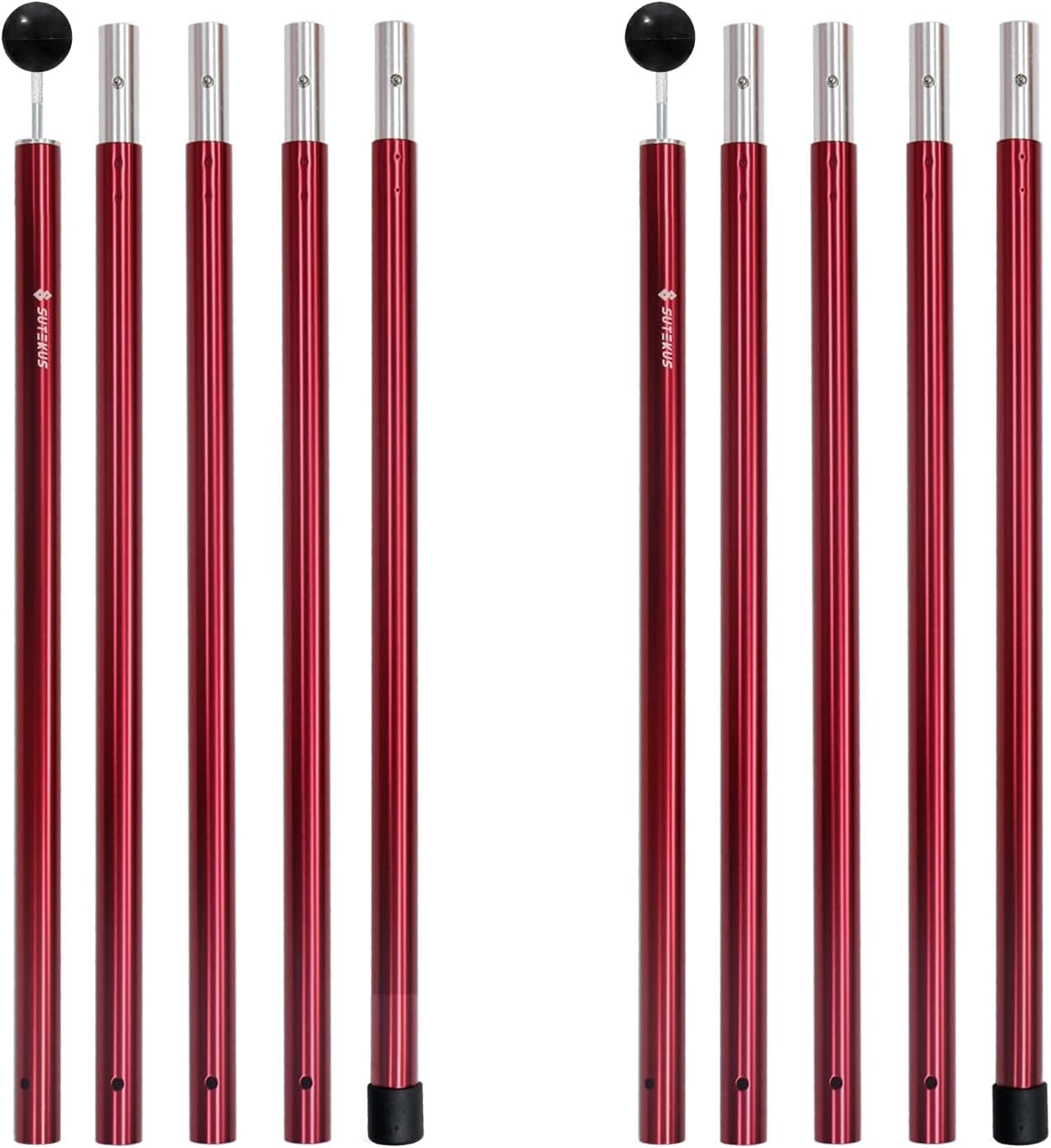 Sutekus Aluminum Rod Tent Poles Kit Rod Replacement Accessories 5 Section Multifunction Tarp Poles for Camping Shelters Canopy Support 2 Poles (Red)