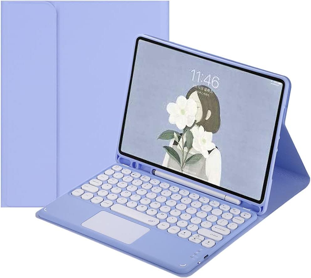 HENGHUI iPad Pro 12.9 2022 6th 5th 4th 3rd Generation Keyboard Case with Touchpad Cute Round Key Color Keyboard iPad Pro 12.9" 2021 2020 2018 Detachable Touch Keyboard Cover (Purple)